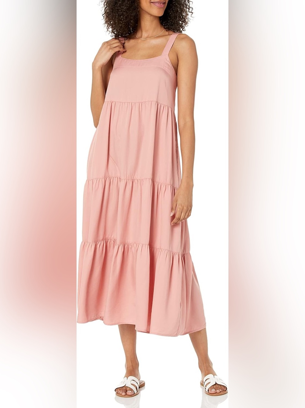 The Drop Sleeveless Tiered Midi Dress in Blush Pink